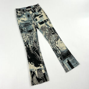 y2k Cavalli cream black and blue urban print pants